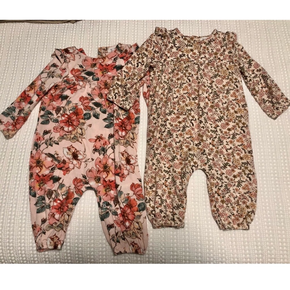 Angel Dear Floral Long Sleeve Pants Rompers (set of 2)
